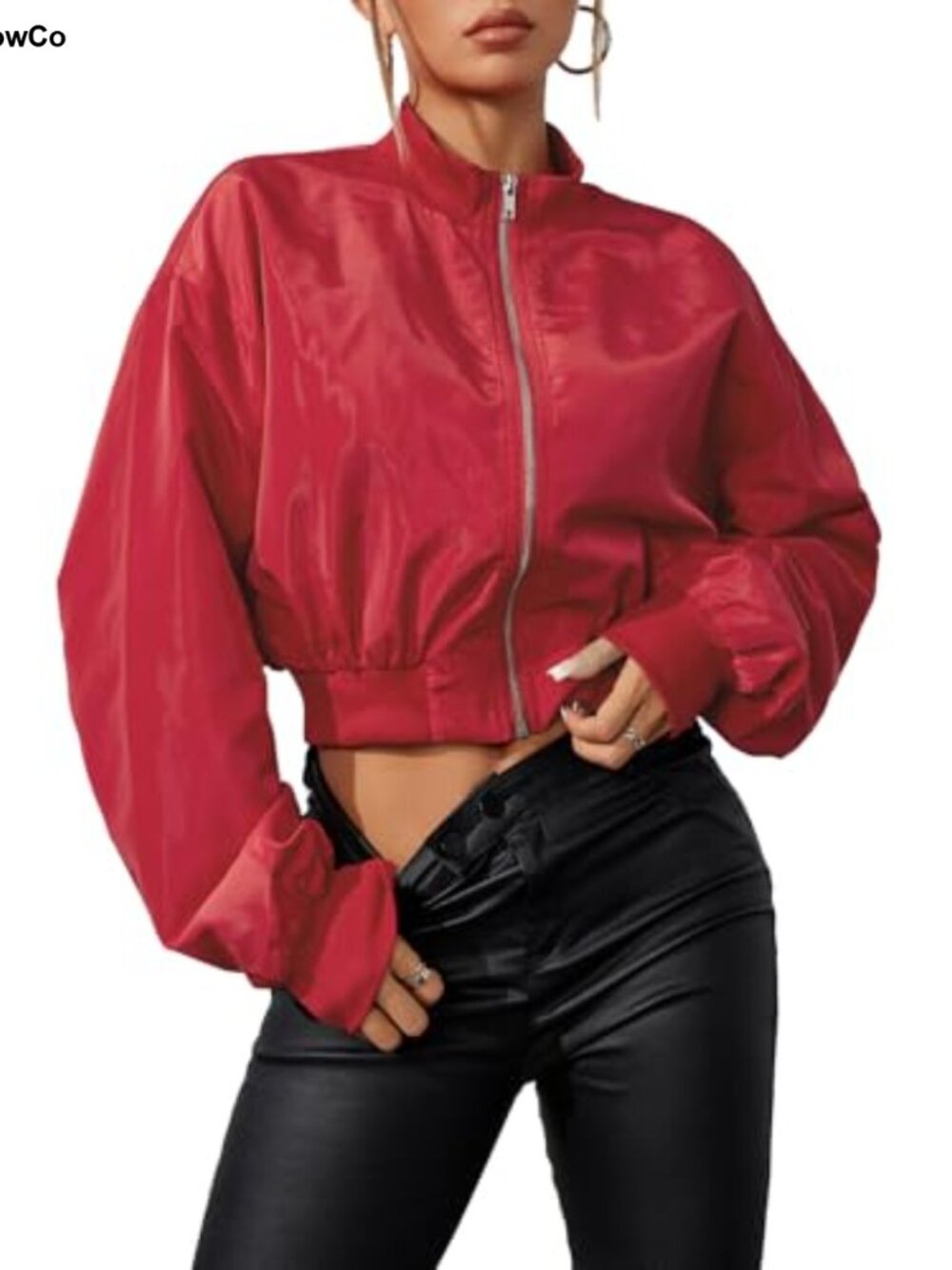 Cropped Bomber Jacket Lightweight Zip Up Long Sleeve Casual Outerwear